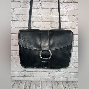 Vtg Fossil Black Leather Crossbody Bag